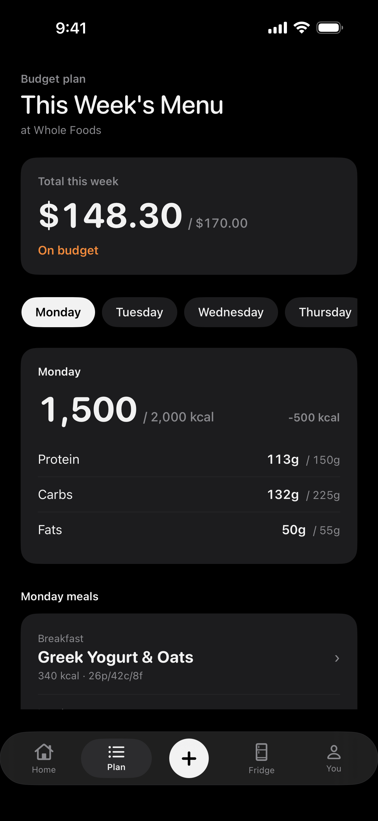Weekly plan